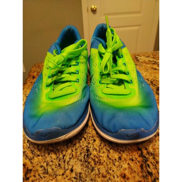 Nike Men’s 10 US Flex Run 2016 Green & Blue Neon Running Shoes Lace Up 44 EU - Picture 2 of 12